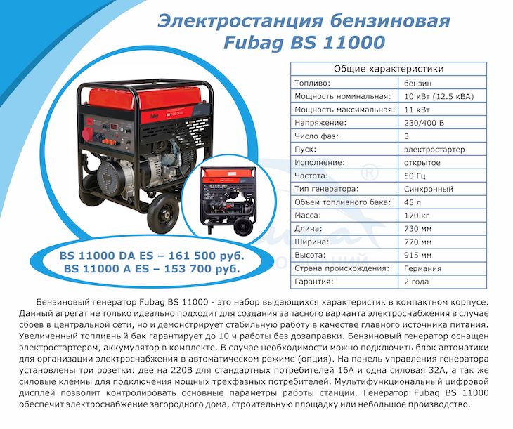 Зима близко. Бензиновая электростанция Fubag BS 11000