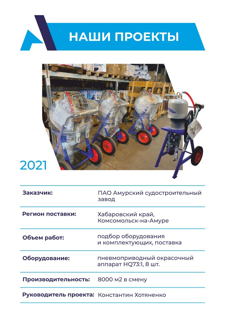 Наши проекты: Поставка пневмоприводных окрасочных аппаратов НQ 73:1 на Амурский судостроительный завод